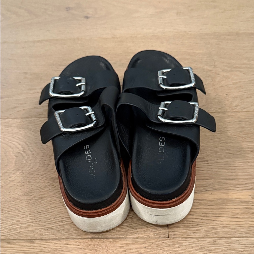 J Slides Black Sandals with Silver Buckles - Picture 3 of 6